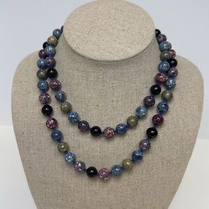 Dyed Agate Hand Knotted Blue Green Purple Gemstone Necklace 33”